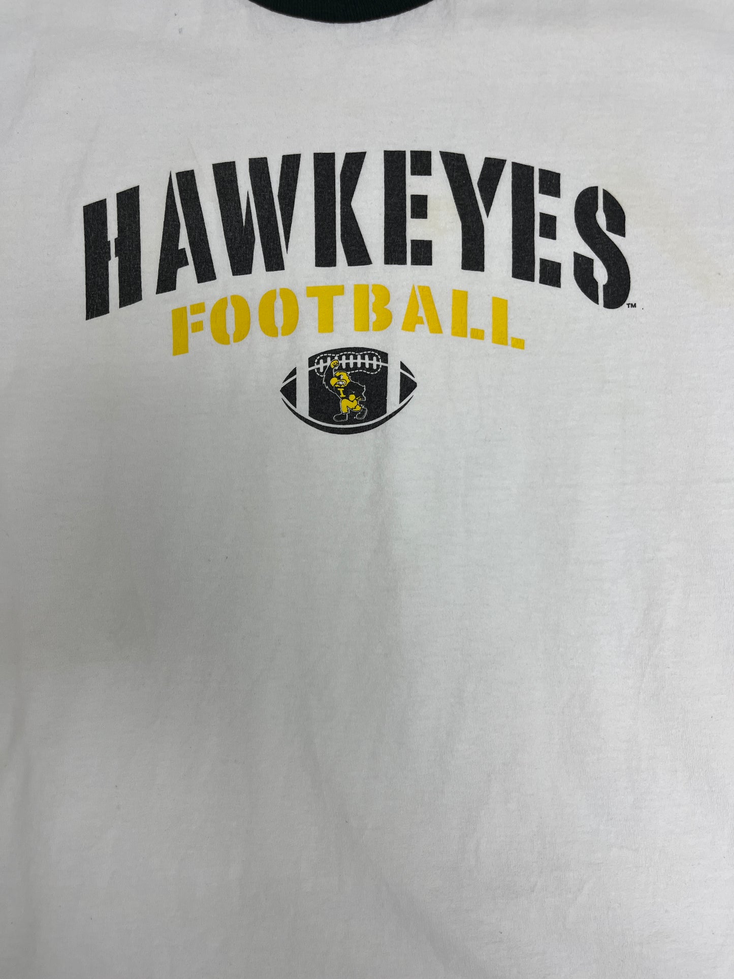 Iowa Hawkeyes Football Graphic Tee | Size X-Large | Vintage 2000s College Football White T-Shirt |