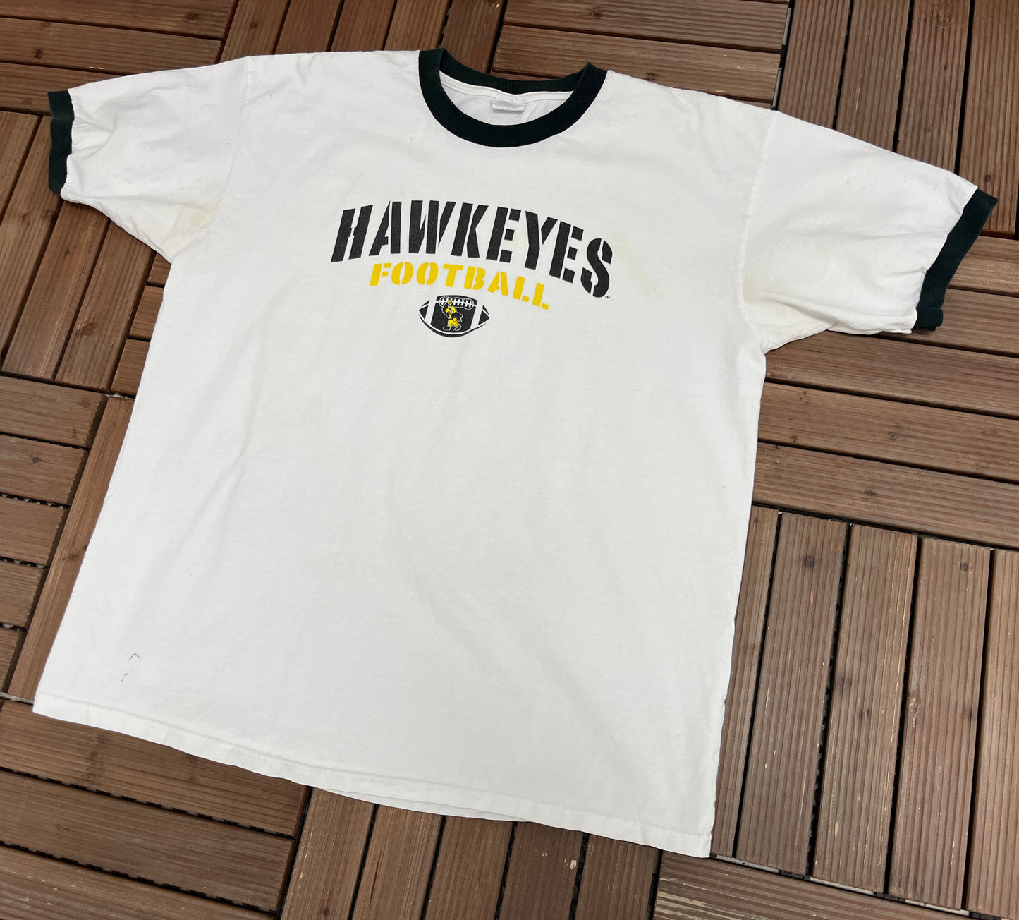 Iowa Hawkeyes Football Graphic Tee | Size X-Large | Vintage 2000s College Football White T-Shirt |