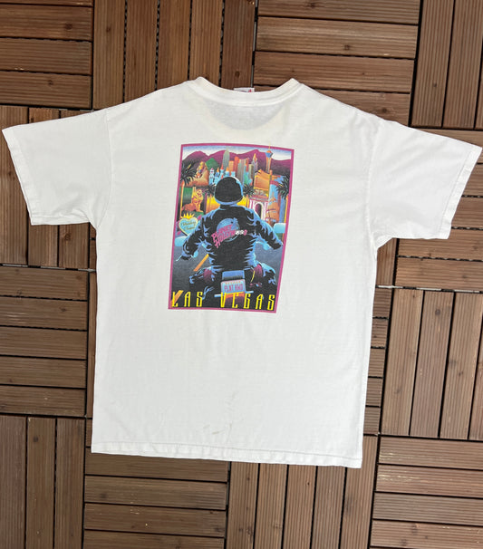 Planet Hollywood Las Vegas Graphic Tee | Size Large | Vintage 1990s Tourist Promotional White T-Shirt | Free Shipping to USA |