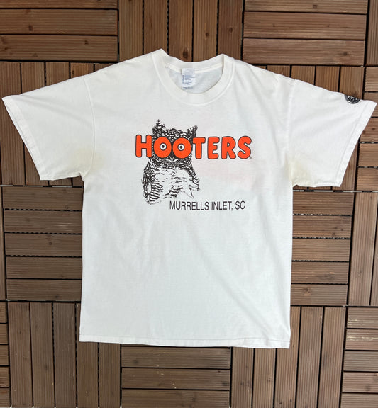 Hooters Murrell Inlet, South Carolina Graphic Tee | Size Large | Vintage 2000s Collectors Promotional White T-Shirt | Free Shipping to USA |