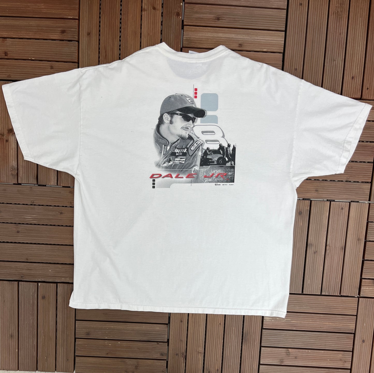 Dale Earnhardt Jr Racing Graphic Tee | Size XX-Large | Vintage 2000s NASCAR Racing White T-Shirt | Free Shipping to America |