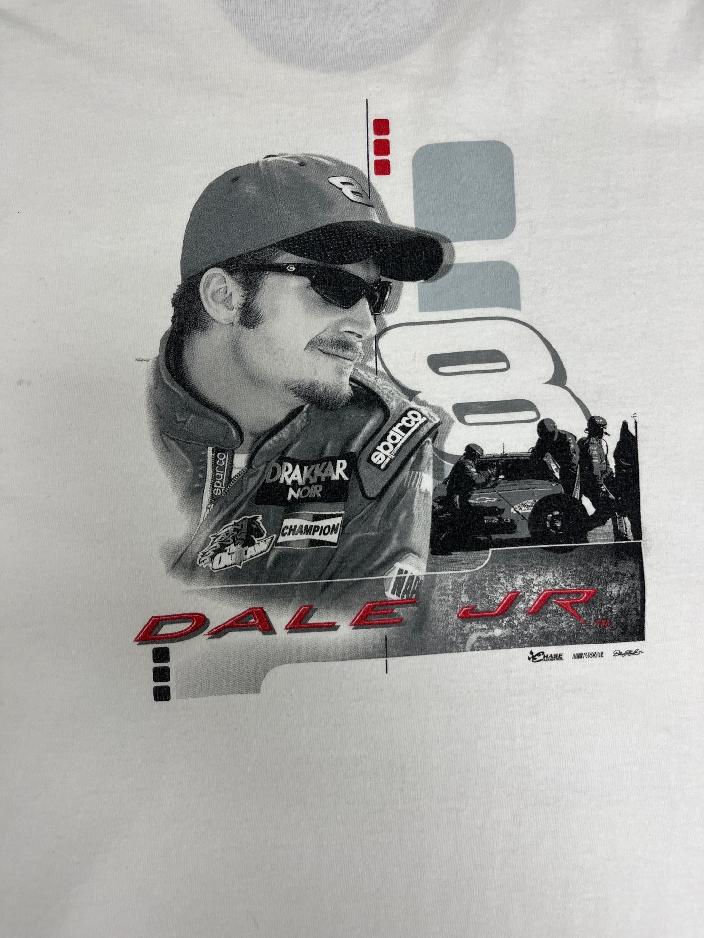 Dale Earnhardt Jr Racing Graphic Tee | Size XX-Large | Vintage 2000s NASCAR Racing White T-Shirt | Free Shipping to America |