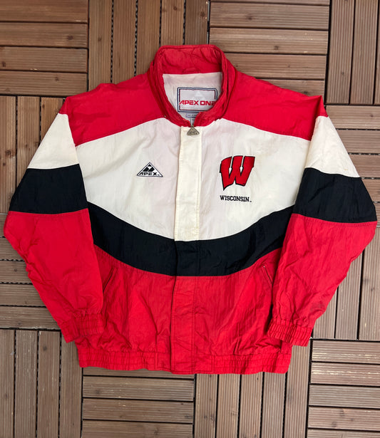 Wisconsin Badgers Graphic Jacket | Size X-Large | Vintage 1990s College Sports Apex One Red Coat |