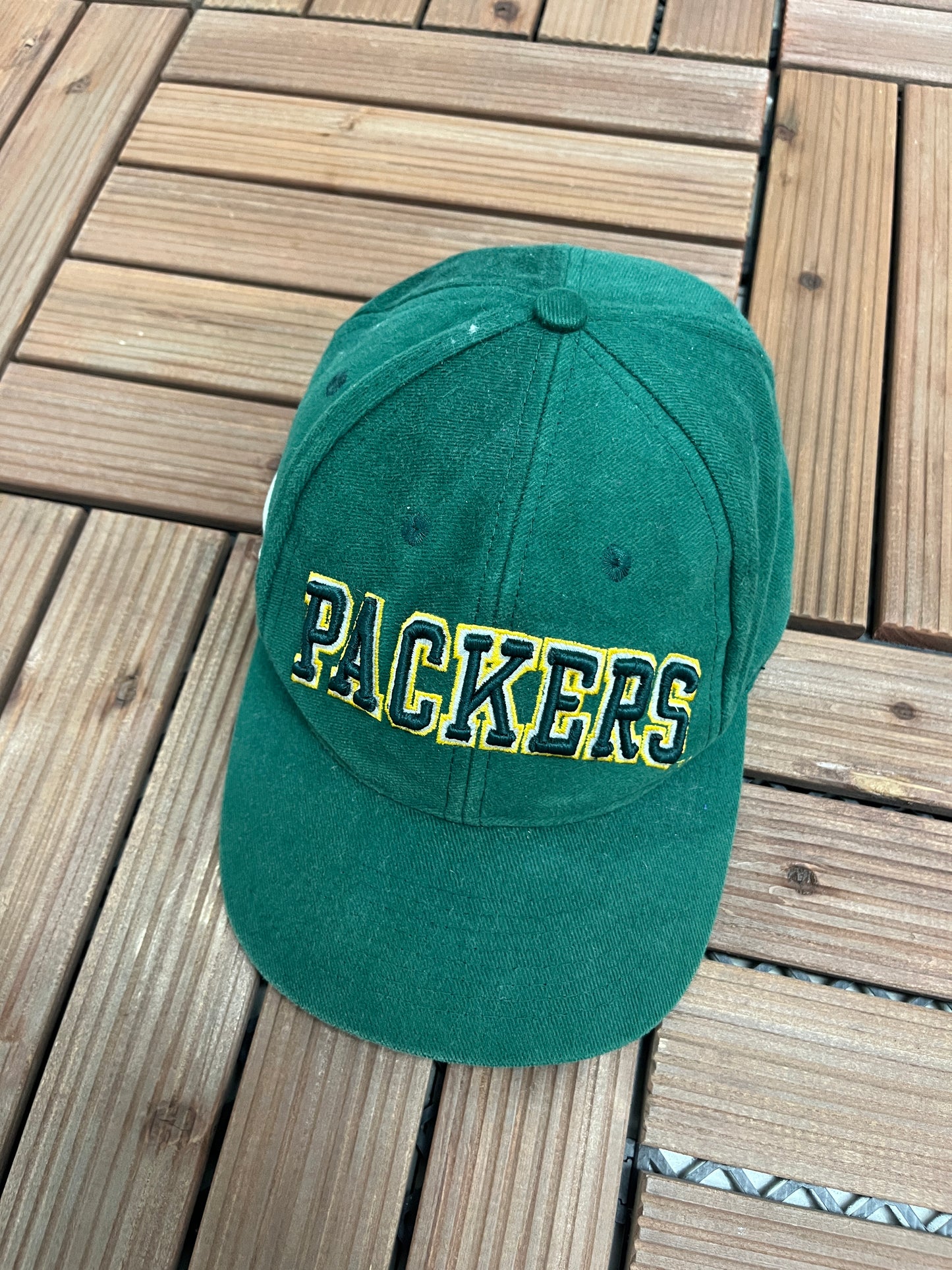 Green Bay Packers Spell Out Graphic Hat | Strap Back | Vintage 1990s NFL Football Green Cap |