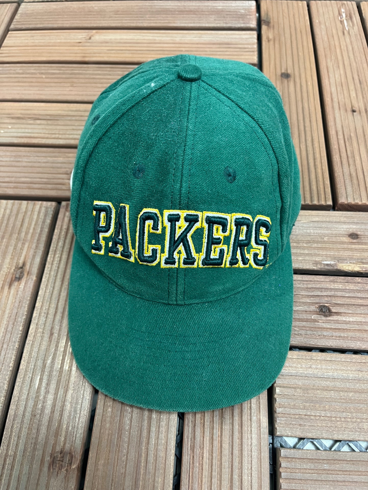 Green Bay Packers Spell Out Graphic Hat | Strap Back | Vintage 1990s NFL Football Green Cap |