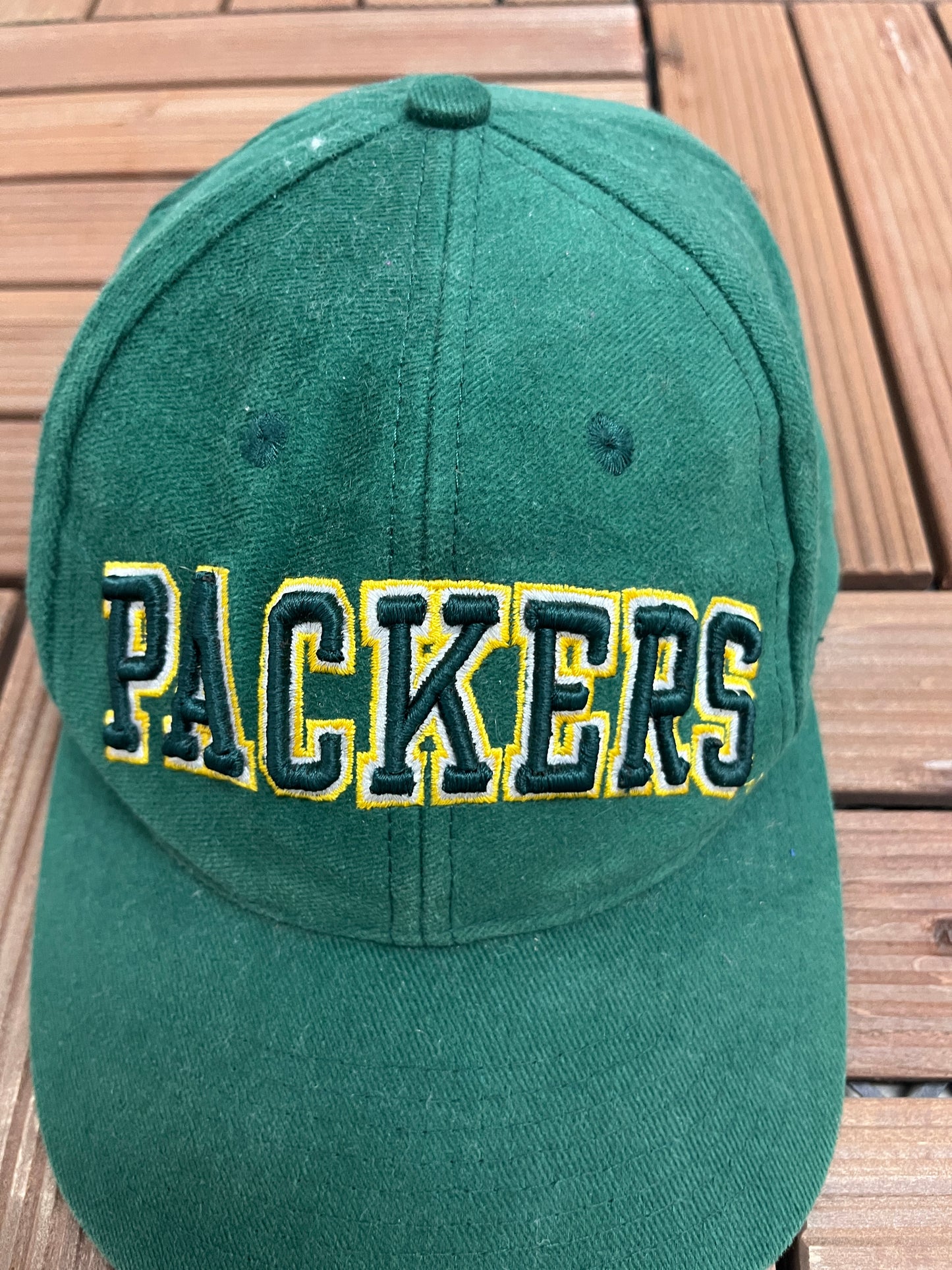 Green Bay Packers Spell Out Graphic Hat | Strap Back | Vintage 1990s NFL Football Green Cap |