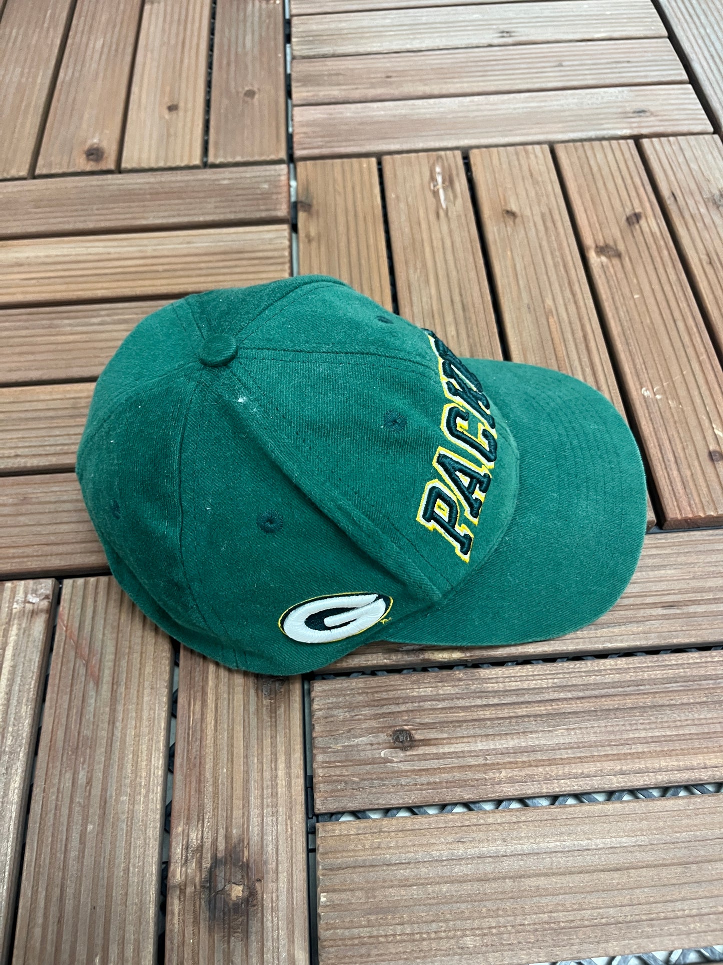 Green Bay Packers Spell Out Graphic Hat | Strap Back | Vintage 1990s NFL Football Green Cap |