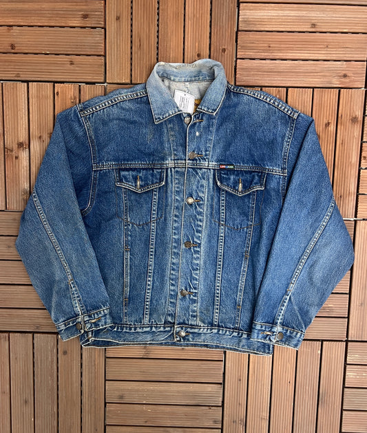 Log by Langer Blue Denim Jacket | Size Large | Vintage 1990s Original Western Medium Blue Jean Trucker Jacket | Free Shipping to USA |