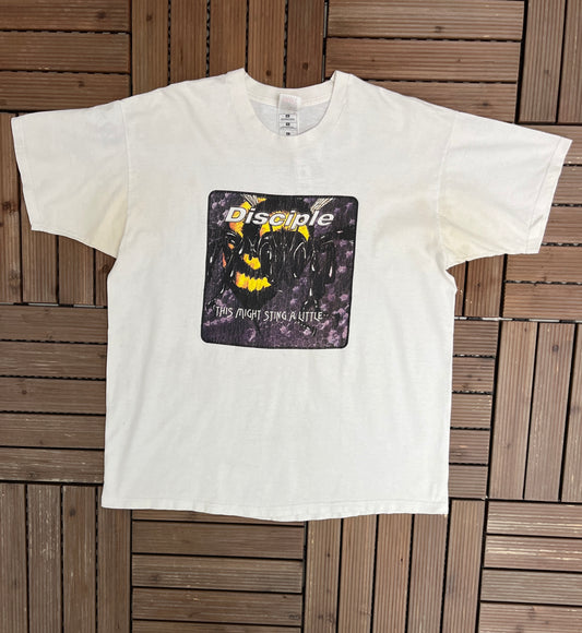 Disciple This Might Sting A Little World Tour Graphic Tee | Size X-Large | Vintage 1990s Metal Rock Band White T-Shirt |