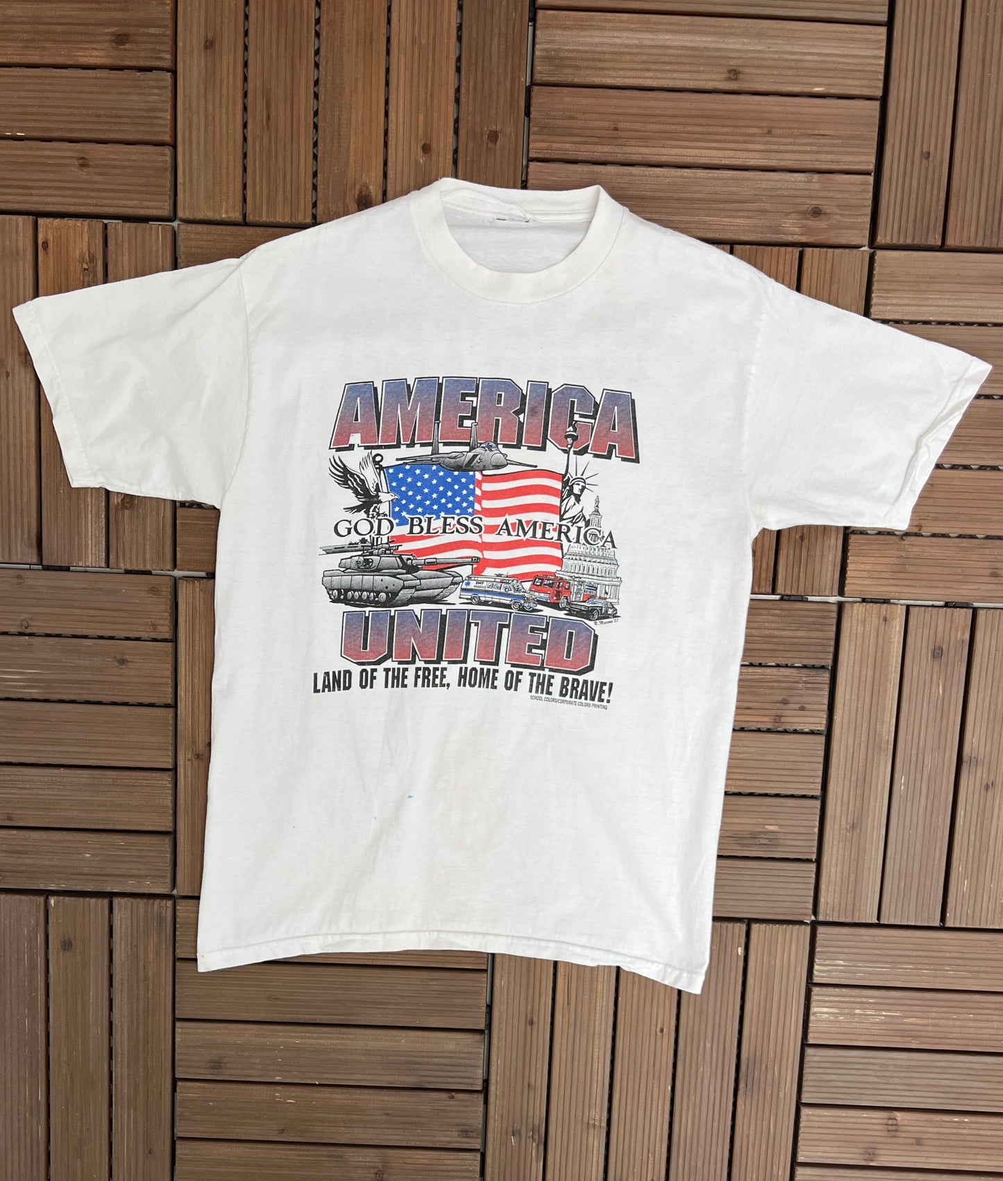 America Land Of The Free, Home Of The Brave Graphic Tee | Size Large | Vintage 2000s Military American White T-Shirt | Free Shipping to USA|