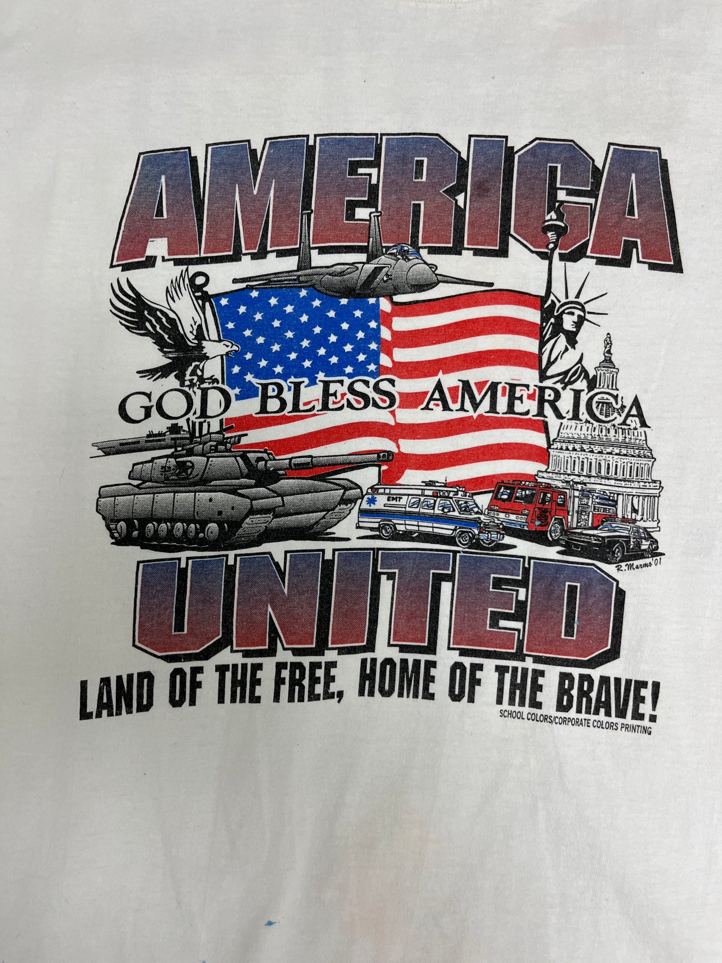 America Land Of The Free, Home Of The Brave Graphic Tee | Size Large | Vintage 2000s Military American White T-Shirt | Free Shipping to USA|