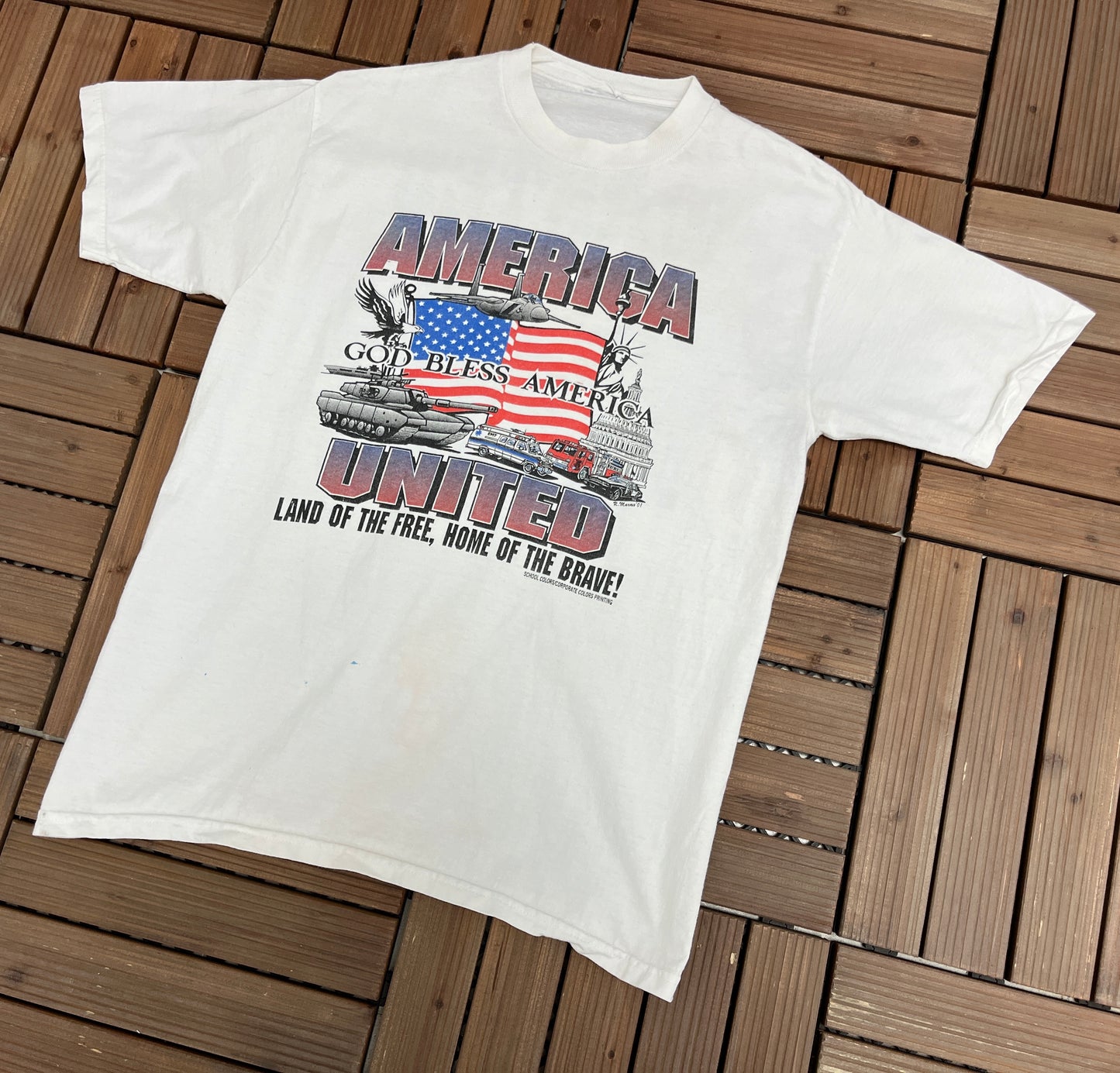 America Land Of The Free, Home Of The Brave Graphic Tee | Size Large | Vintage 2000s Military American White T-Shirt | Free Shipping to USA|