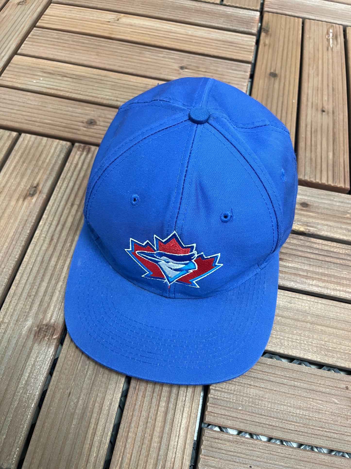 Toronto Blue Jays Embroidered Graphic Hat | Adjustable With Snap Back | Vintage 1990s MLB Baseball Blue Cap |