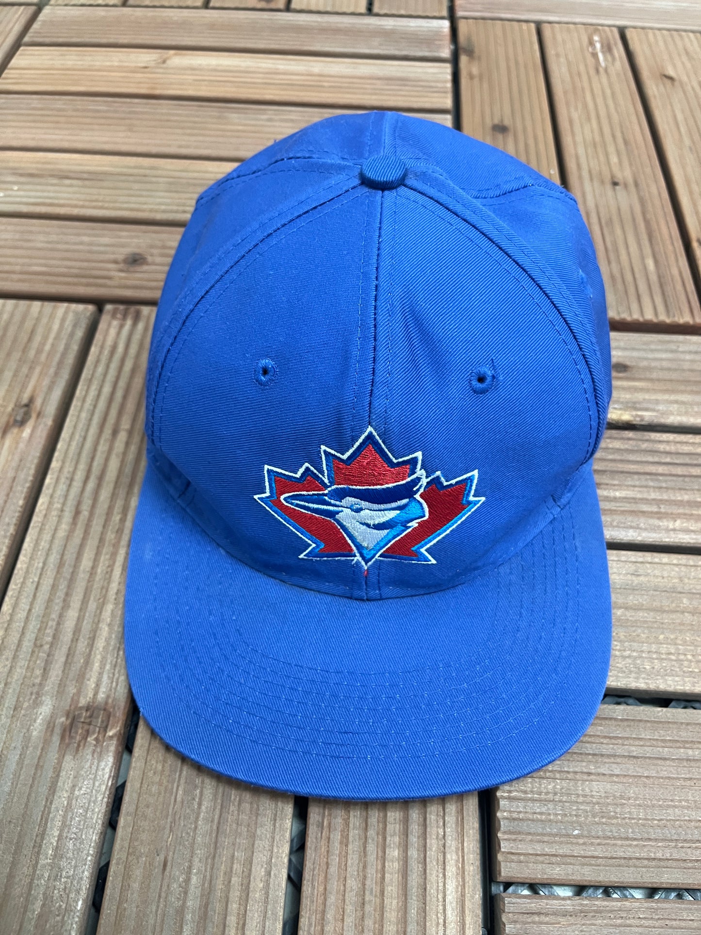 Toronto Blue Jays Embroidered Graphic Hat | Adjustable With Snap Back | Vintage 1990s MLB Baseball Blue Cap |