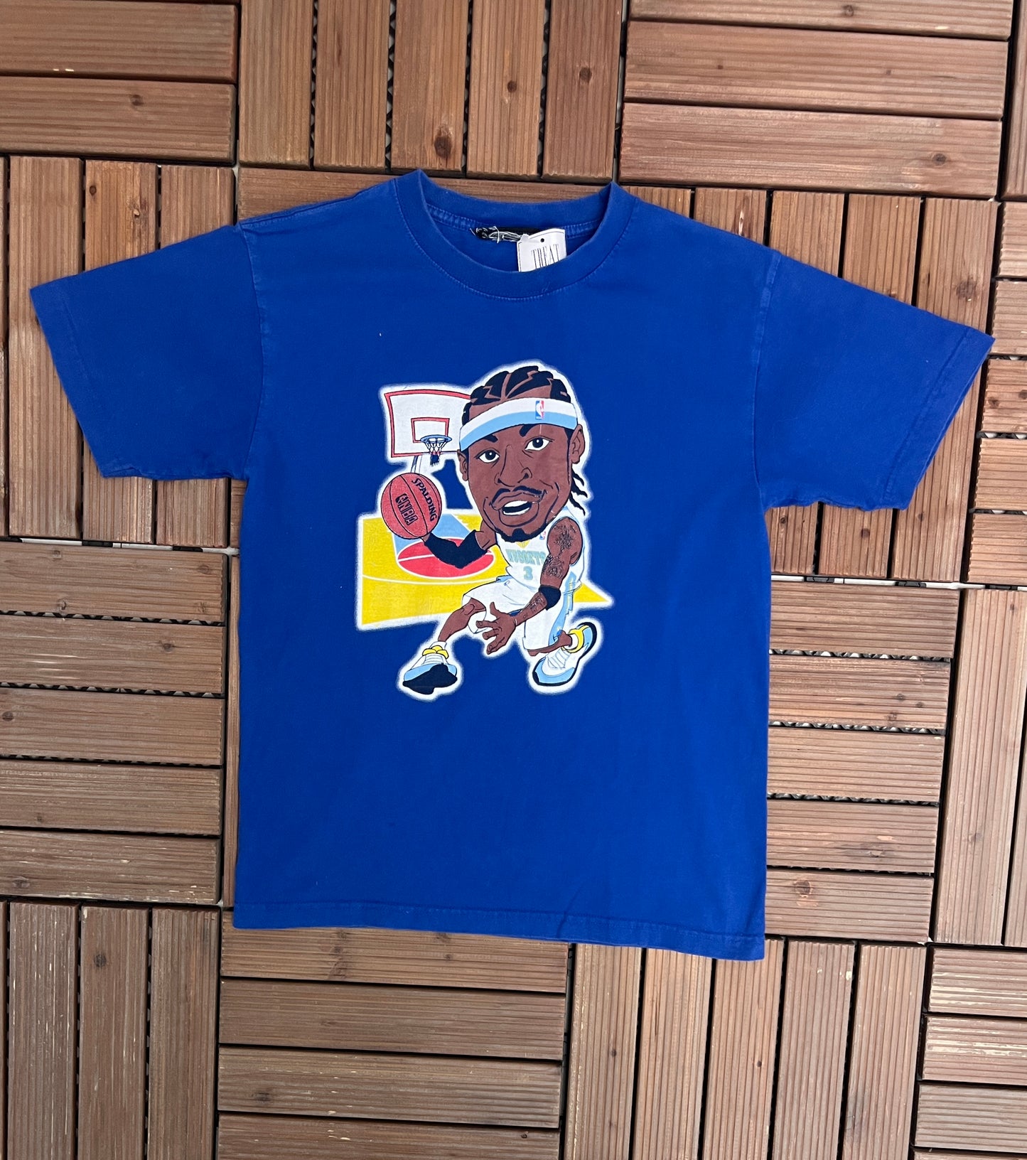 Allen Iverson Denver Nuggets Big Head Graphic Tee | Size Small | Vintage 2000s NBA Basketball Blue T-Shirt | Free Shipping to USA |