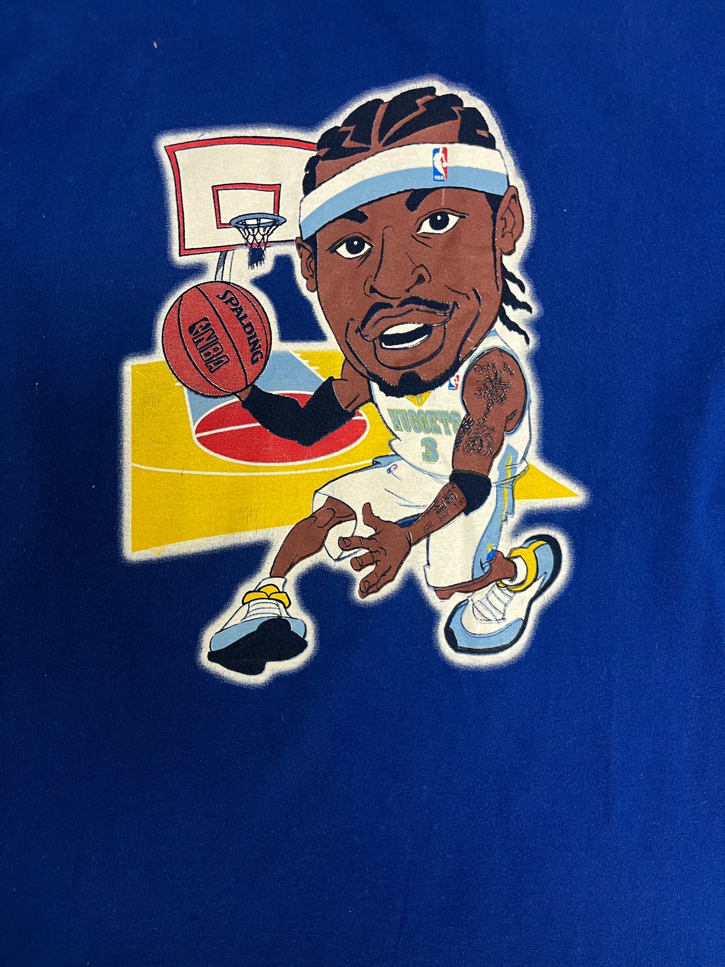 Allen Iverson Denver Nuggets Big Head Graphic Tee | Size Small | Vintage 2000s NBA Basketball Blue T-Shirt | Free Shipping to USA |