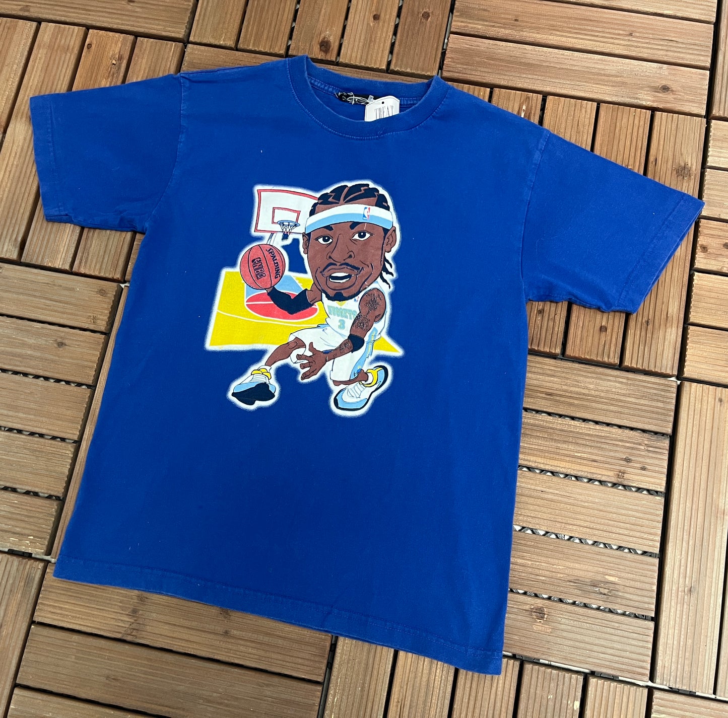 Allen Iverson Denver Nuggets Big Head Graphic Tee | Size Small | Vintage 2000s NBA Basketball Blue T-Shirt | Free Shipping to USA |