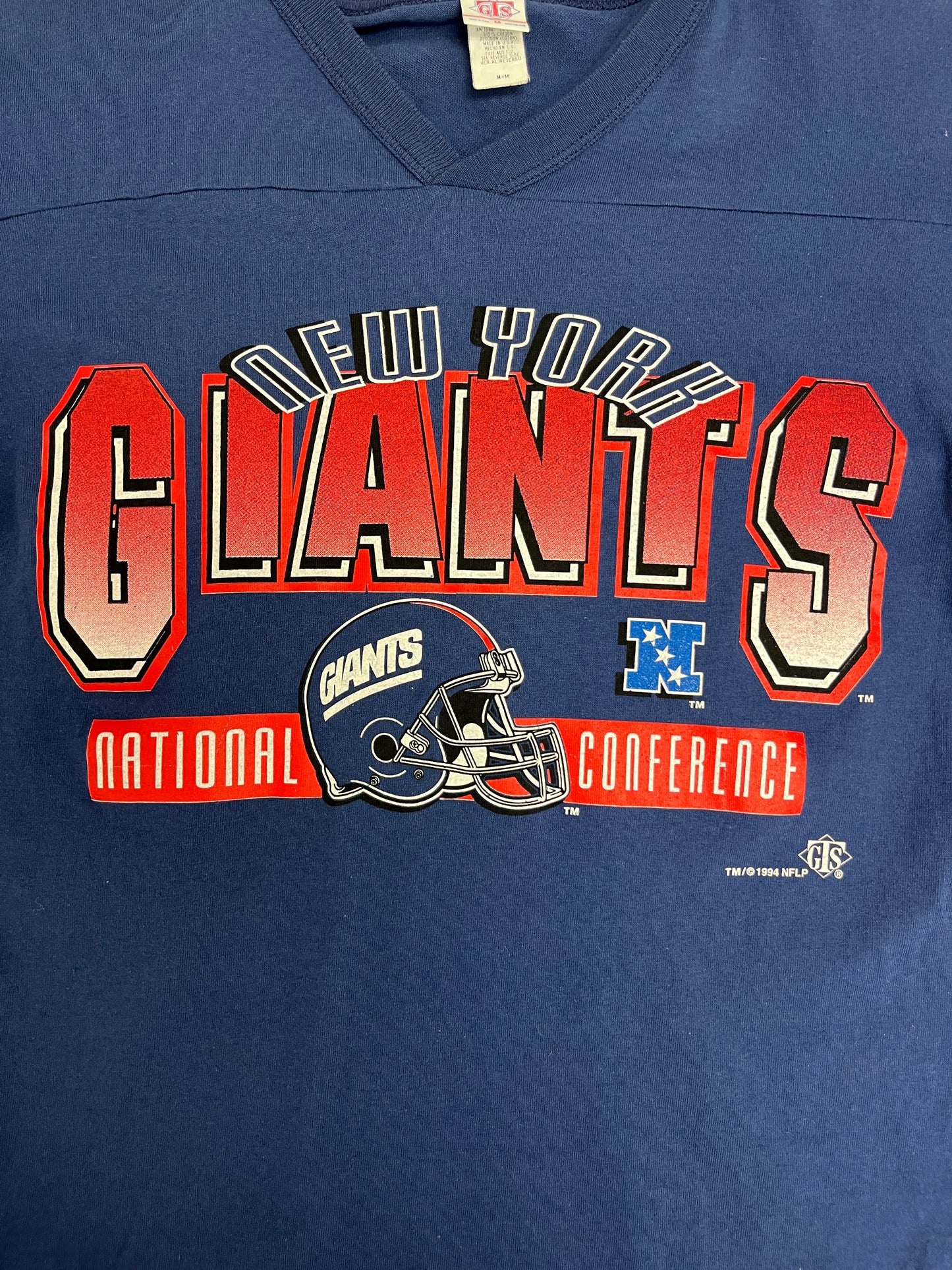 New York Giants Graphic Tee | Size Medium | Vintage 1990s Single Stitch Blue Half Sleeve T-Shirt | Made in USA | Free Shipping to USA |