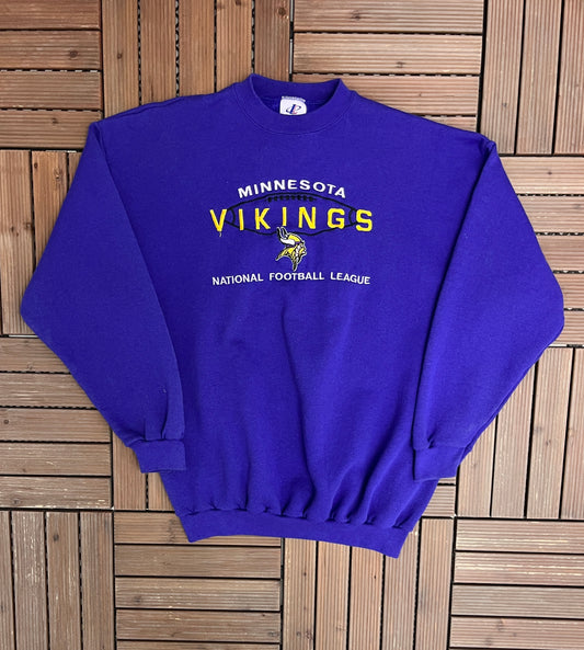 Minnesota Vikings Embroidered Graphic Crewneck | Size X-Large | Vintage 1990s NFL Football Purple Sweater |