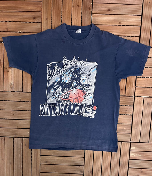 Penn State Nittany Lions Rim Rockin' Graphic Tee | Size X-Large | Vintage 1990s College Blue T-Shirt | Made in USA | Free Shipping to USA |