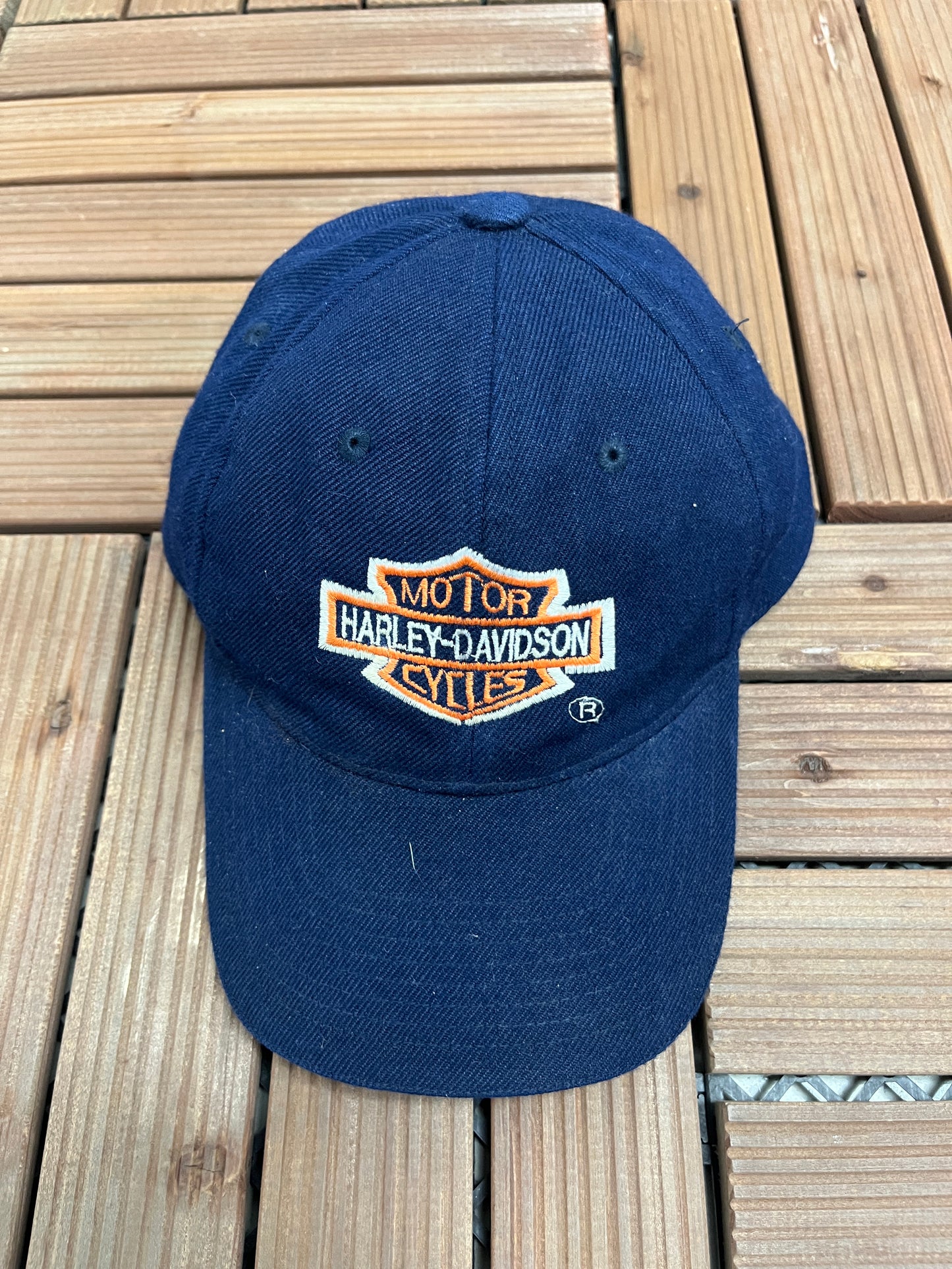 Harley Davidson Graphic Hat | Strap Back | Vintage 2000s Biker Motorcycle Blue Cap |