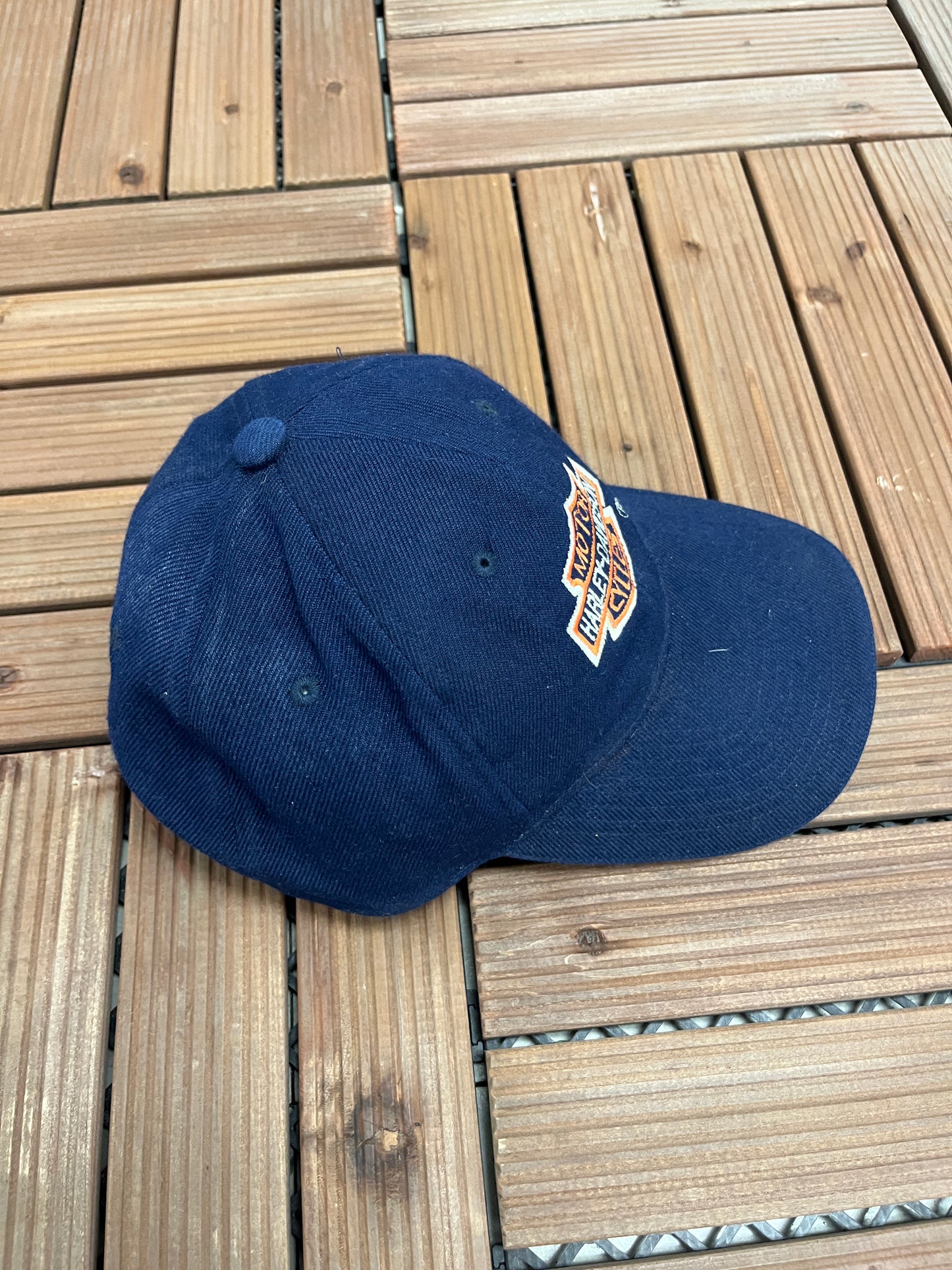 Harley Davidson Graphic Hat | Strap Back | Vintage 2000s Biker Motorcycle Blue Cap |