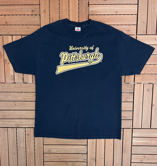 University of Pittsburgh Panthers Graphic Tee | Size X-Large | Vintage 2000s College Sports Blue T-Shirt |