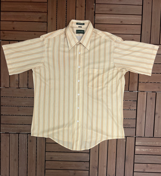 Van Heusen Striped Button Down Shirt | Size 17 / Large | Vintage 2000s Striped Short Sleeve T-Shirt |