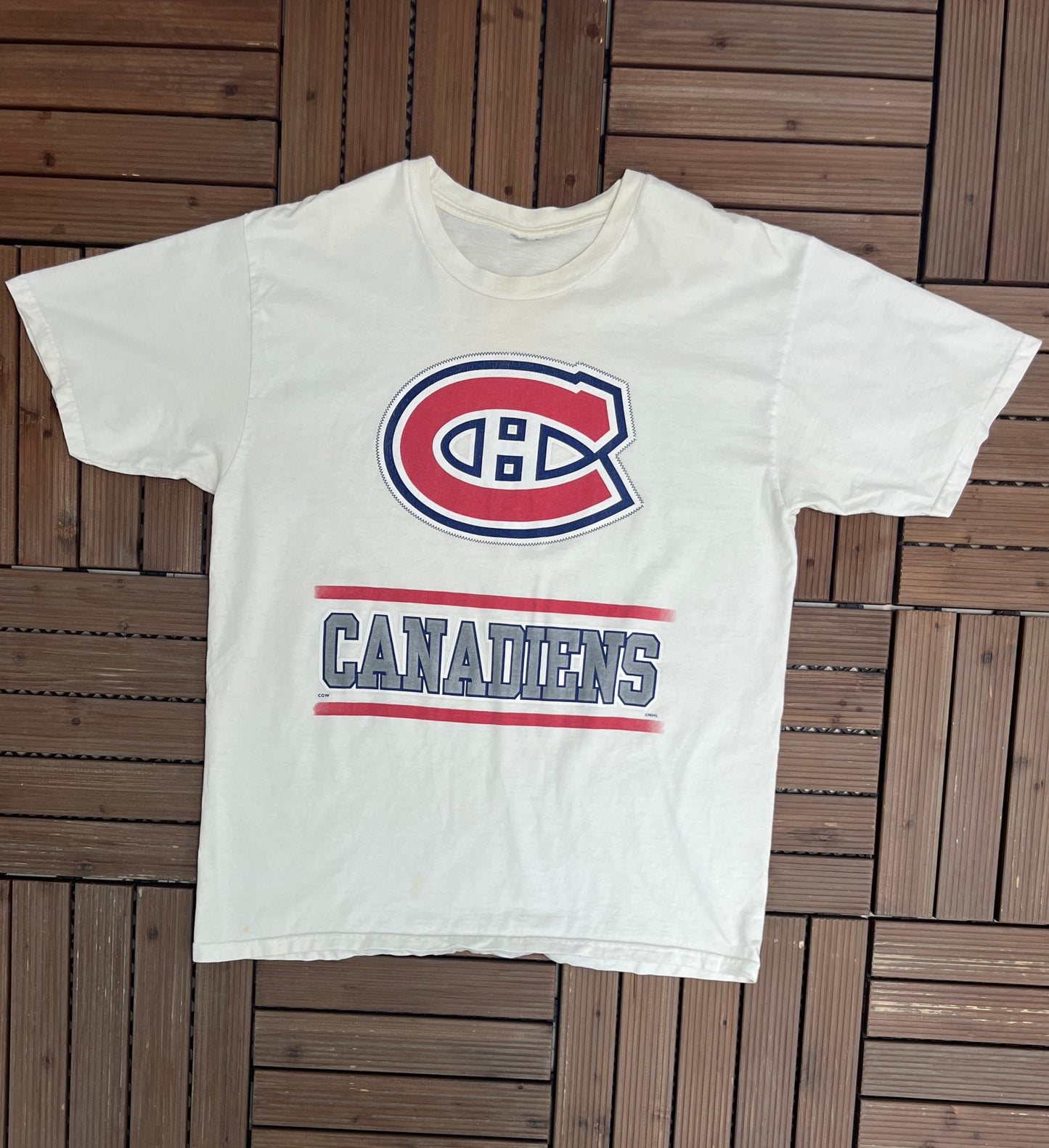 Montreal Canadiens Graphic Tee | Size X-Large | Vintage 1990s NHL Hockey White T-Shirt |