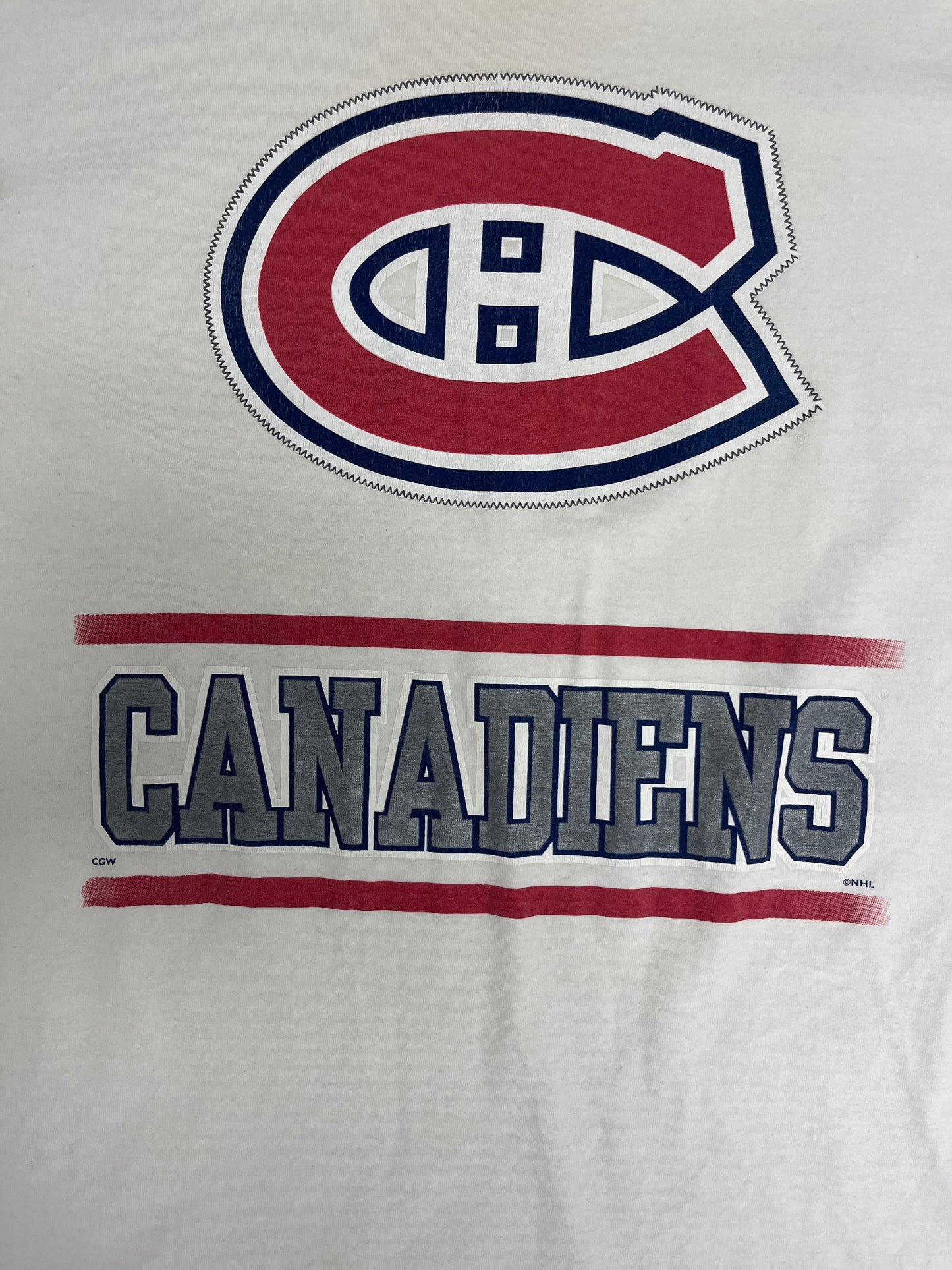 Montreal Canadiens Graphic Tee | Size X-Large | Vintage 1990s NHL Hockey White T-Shirt |