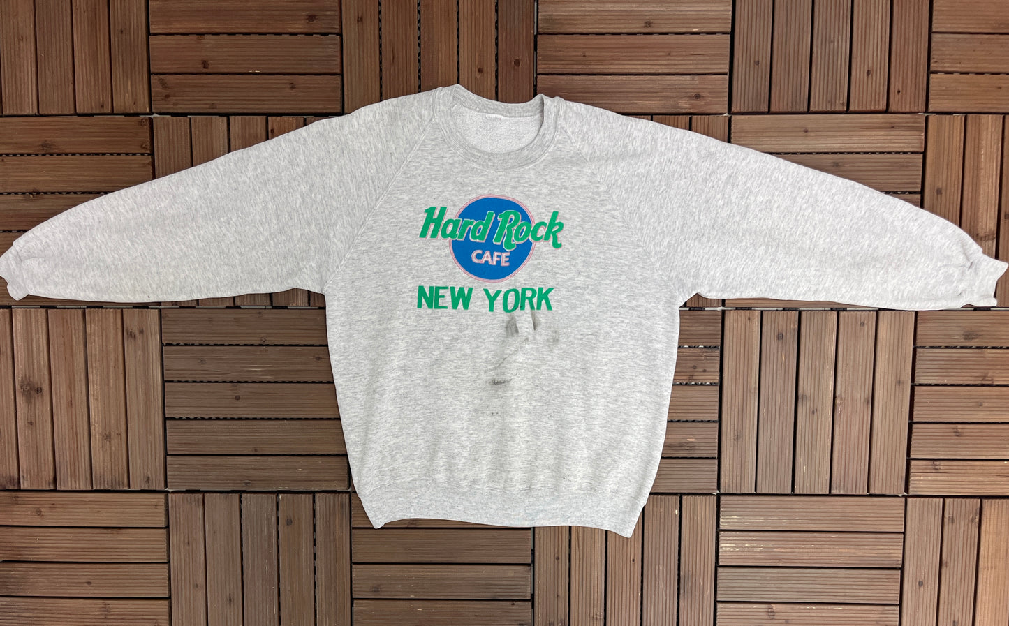 Hard Rock Cafe New York Graphic Crewneck | Size X-Large | Vintage 1990s Promotional Collectors Grey Sweater | Free Shipping to USA |
