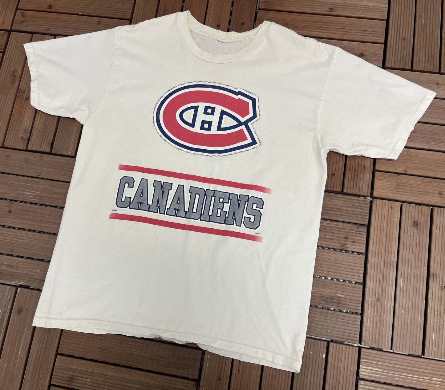 Montreal Canadiens Graphic Tee | Size X-Large | Vintage 1990s NHL Hockey White T-Shirt |