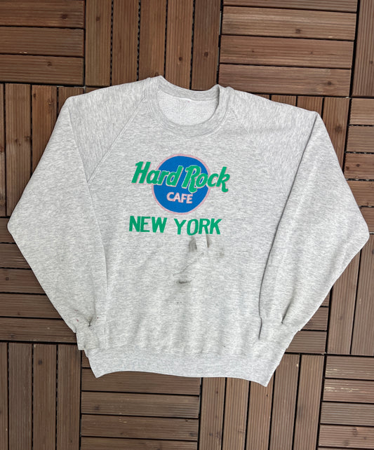 Hard Rock Cafe New York Graphic Crewneck | Size X-Large | Vintage 1990s Promotional Collectors Grey Sweater | Free Shipping to USA |