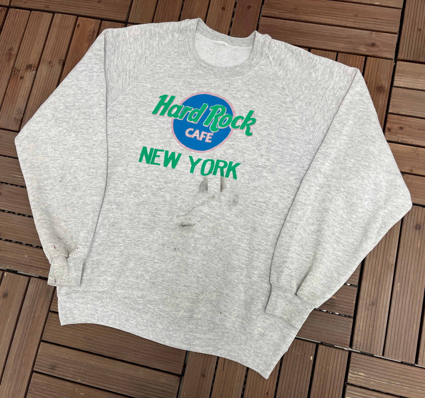 Hard Rock Cafe New York Graphic Crewneck | Size X-Large | Vintage 1990s Promotional Collectors Grey Sweater | Free Shipping to USA |