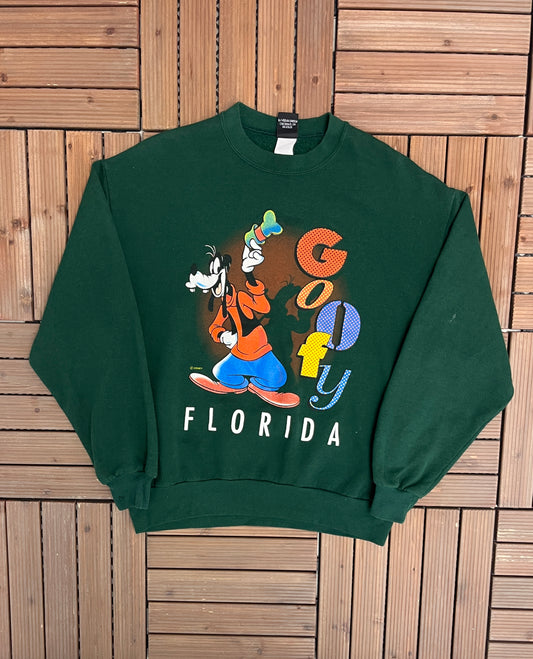 Goofy Florida Graphic Crewneck | Size Large | Vintage 1990s Disney Promotional Green Sweater | Made in USA | Free Shipping to USA |