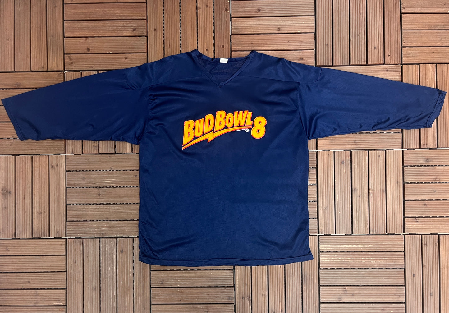 Bud Bowl 1996 Graphic Hockey Jersey | Size X-Large | Vintage 1990s Mesh Blue Jersey |