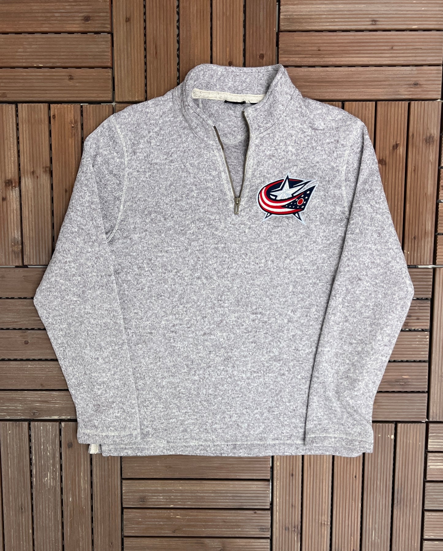 Columbus Blue Jackets Stitched Quarter Zip Sweater | Size Large | Vintage 2000s NHL Hockey Grey Sweater |