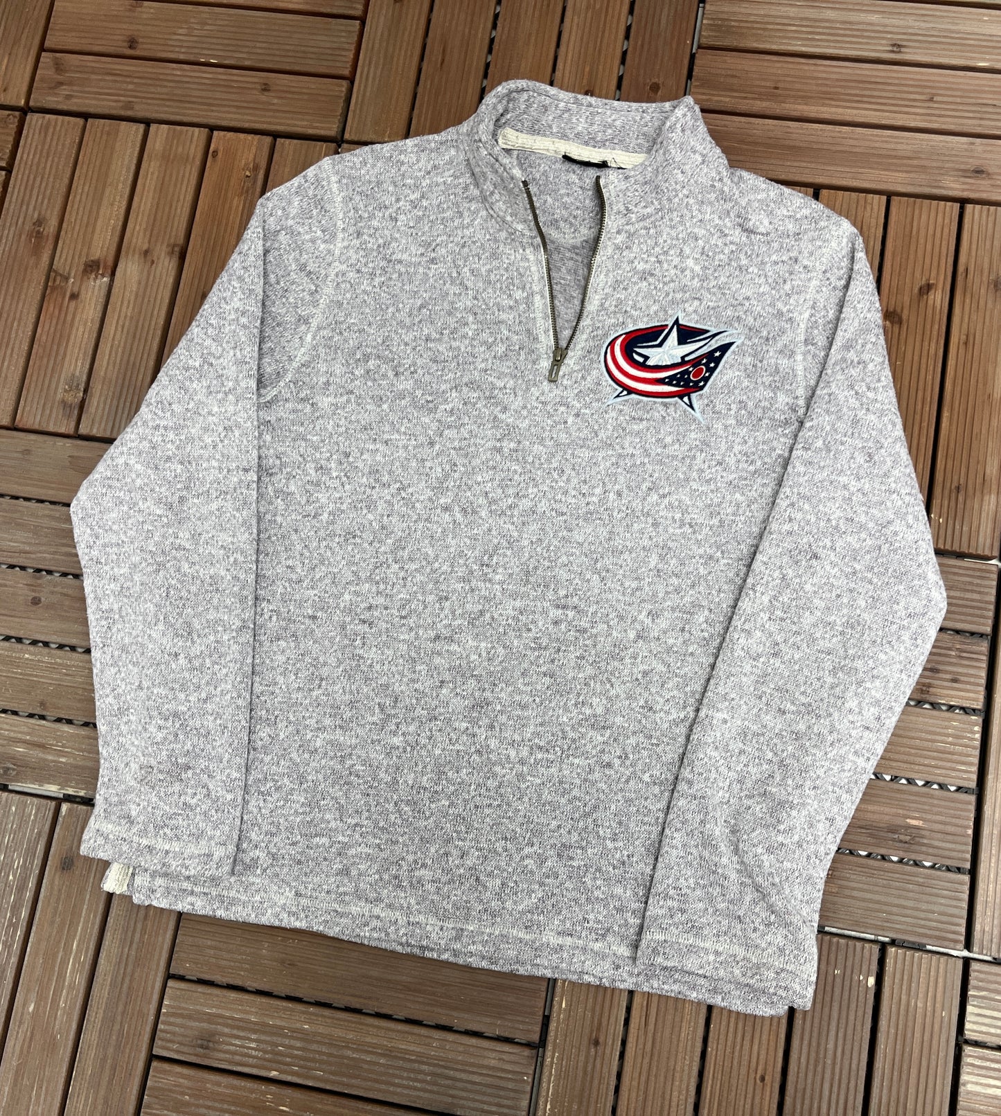 Columbus Blue Jackets Stitched Quarter Zip Sweater | Size Large | Vintage 2000s NHL Hockey Grey Sweater |