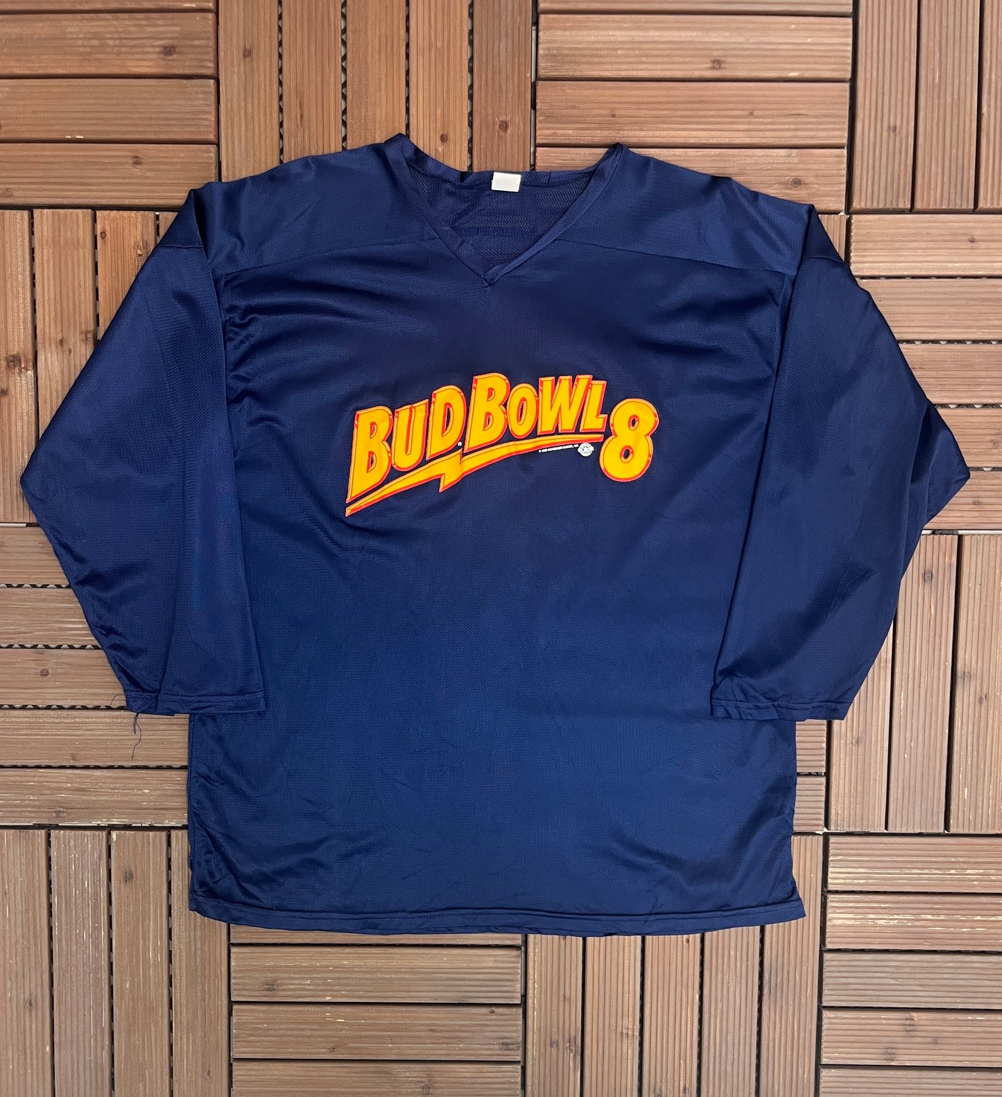 Bud Bowl 1996 Graphic Hockey Jersey | Size X-Large | Vintage 1990s Mesh Blue Jersey |