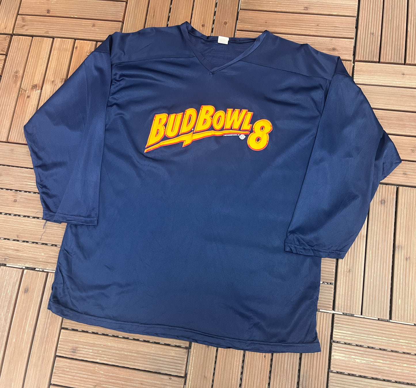 Bud Bowl 1996 Graphic Hockey Jersey | Size X-Large | Vintage 1990s Mesh Blue Jersey |