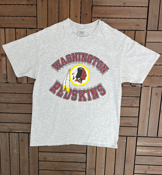 Washington Redskins Graphic Tee | Size Large | Vintage 1990s NFL Football Grey T-Shirt |