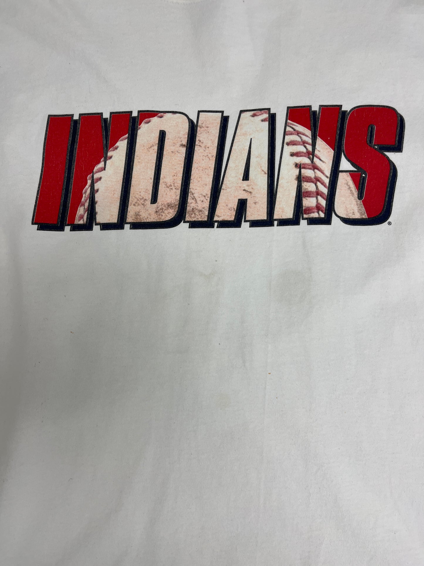 Cleveland Indians American League Graphic Tee | Size Large | Vintage 1990s Starter MLB Long Sleeve White T-Shirt | Free Shipping to USA |