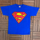 Superman Logo Graphic Tee | Size X- Large | Vintage 1990s Blue Promotional Comic Superhero T-Shirt |