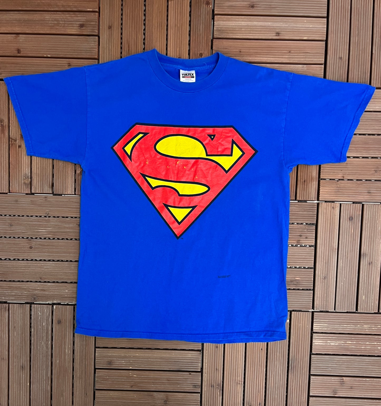 Superman Logo Graphic Tee | Size X- Large | Vintage 1990s Blue Promotional Comic Superhero T-Shirt |