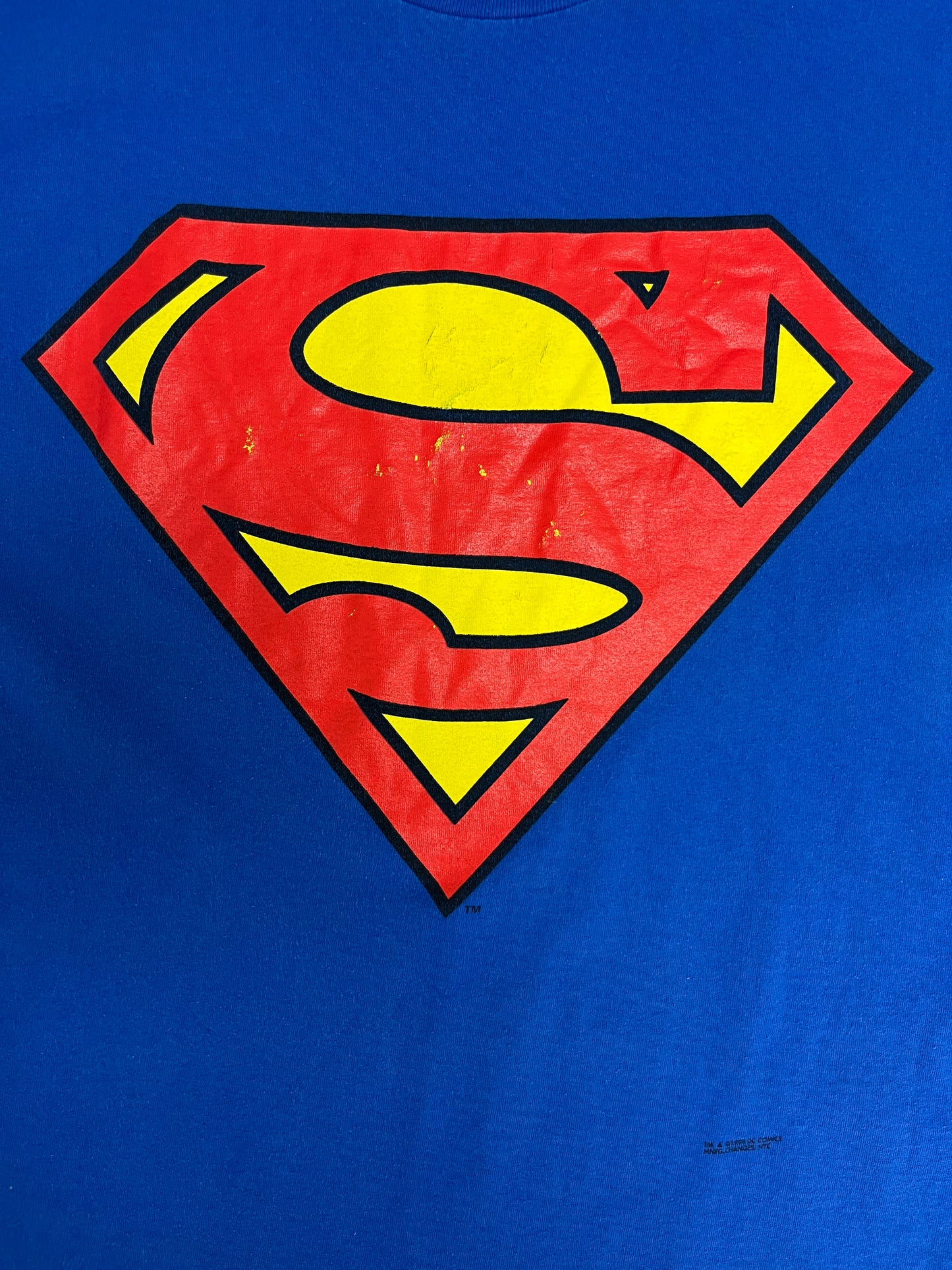 Superman Logo Graphic Tee | Size X- Large | Vintage 1990s Blue Promotional Comic Superhero T-Shirt |