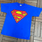 Superman Logo Graphic Tee | Size X- Large | Vintage 1990s Blue Promotional Comic Superhero T-Shirt |