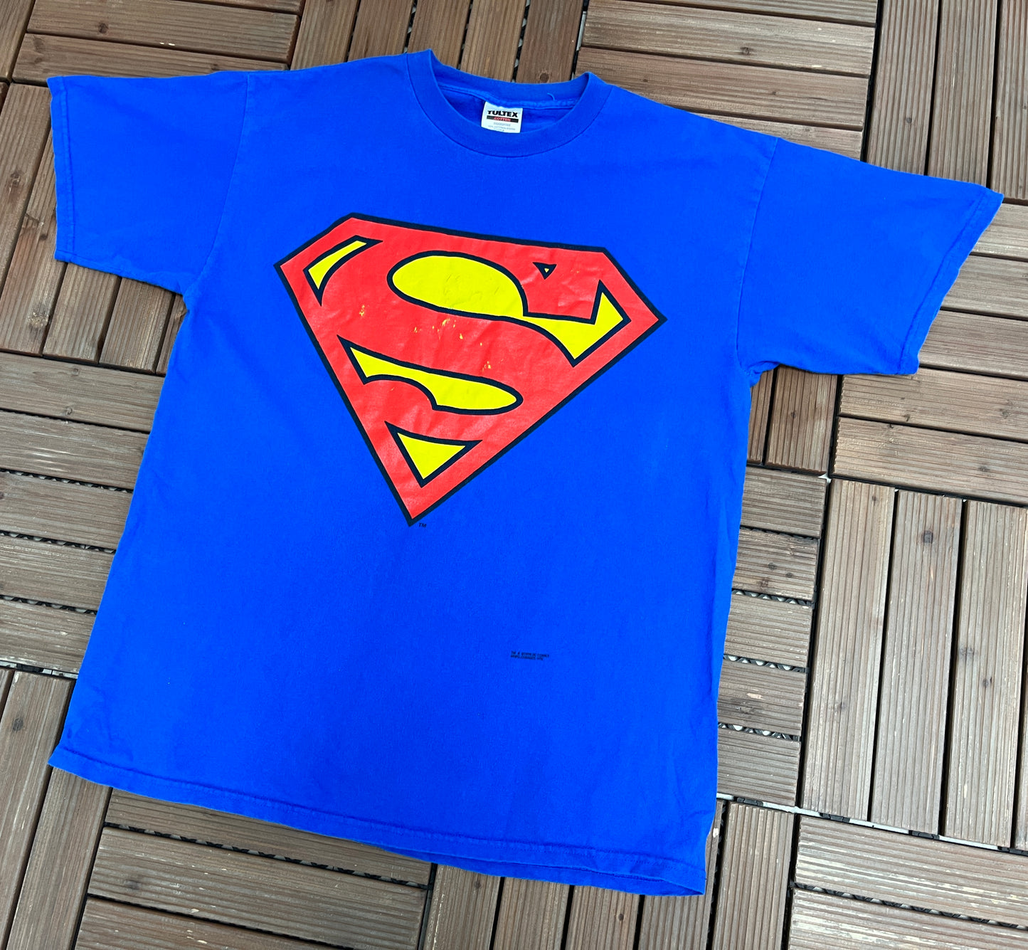 Superman Logo Graphic Tee | Size X- Large | Vintage 1990s Blue Promotional Comic Superhero T-Shirt |