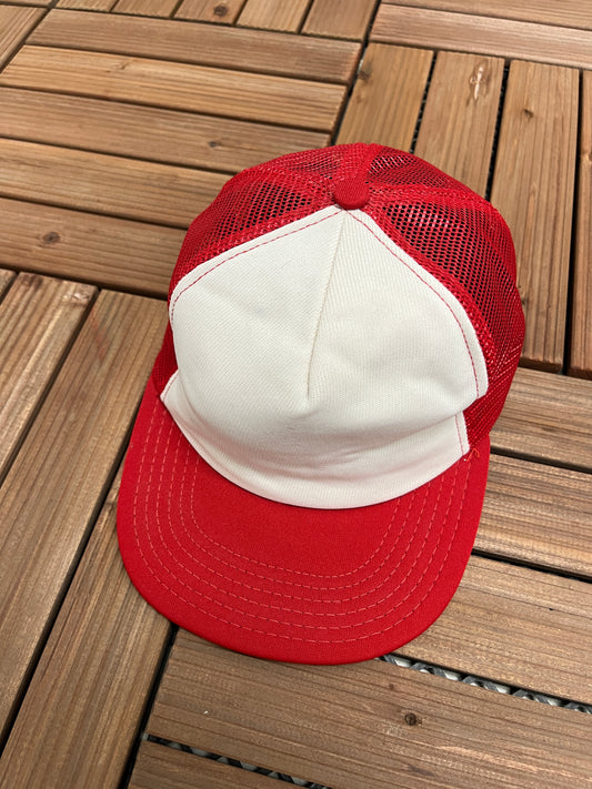 Blank White & Red Trucker Panel Hat | Adjustable With Snap Back | Vintage 1990s Black Trucker Cap | Made in USA | Free Shipping to USA|