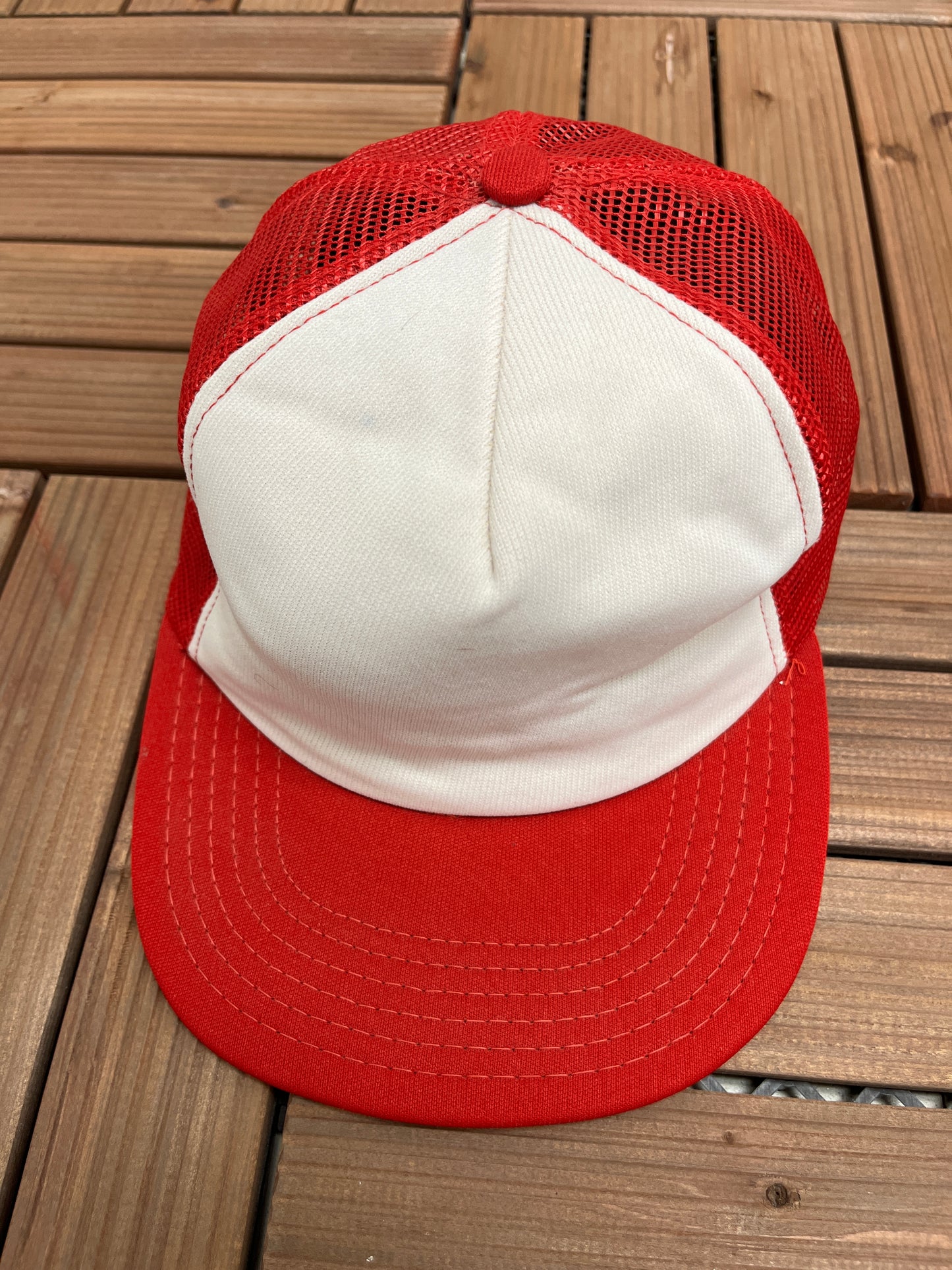 Blank White & Red Trucker Panel Hat | Adjustable With Snap Back | Vintage 1990s Black Trucker Cap | Made in USA | Free Shipping to USA|