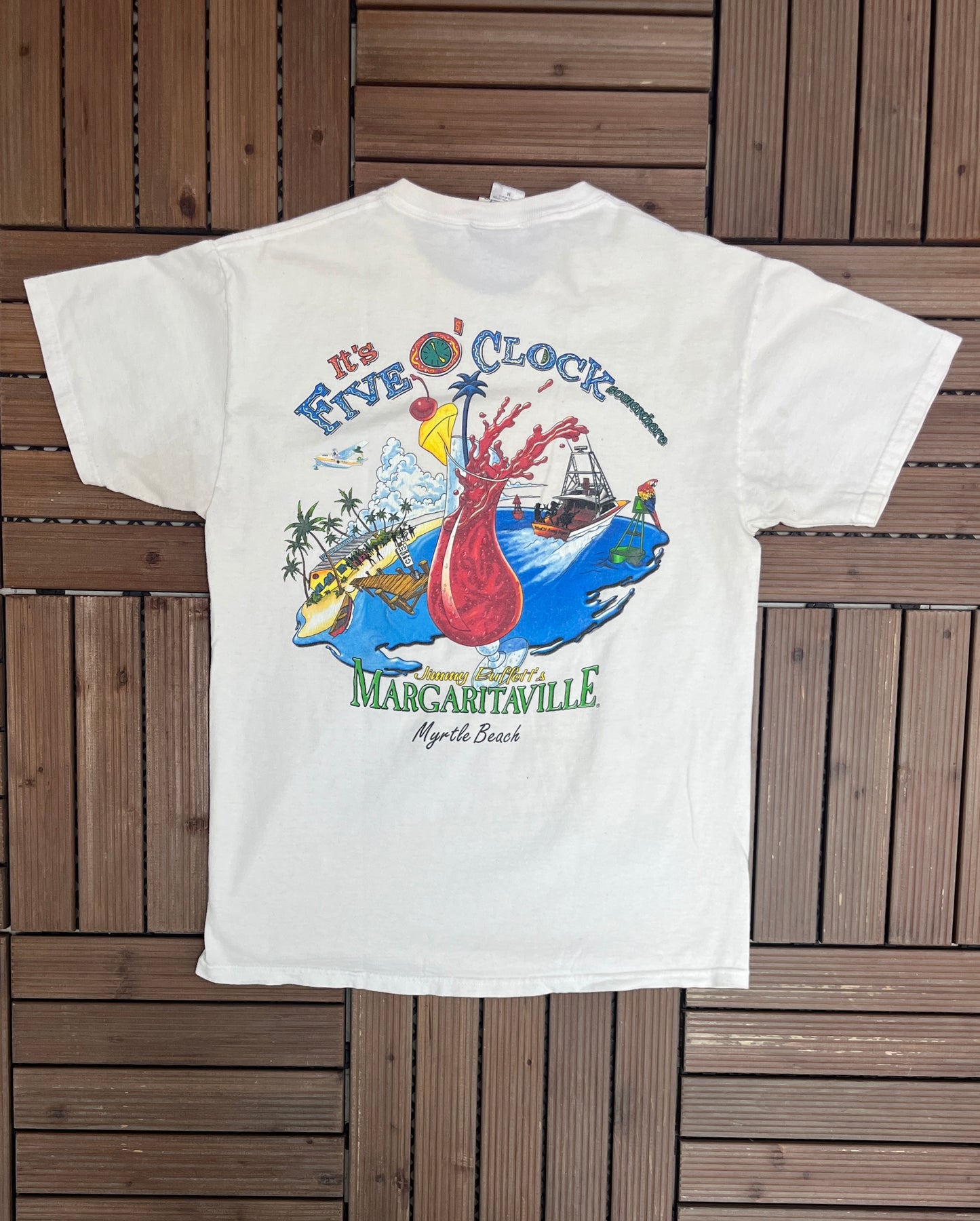 Jimmy Buffett's Margaritaville Myrtle Beach Graphic Tee | Size Medium | Vintage 2000s Promotional White T-Shirt |